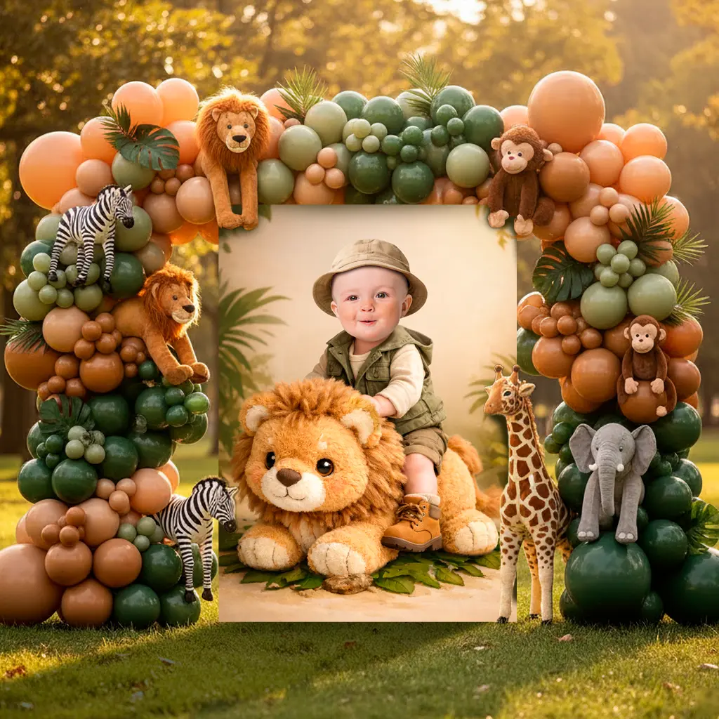 Custom Cute Wild One Baby Portrait with Photo – Safari Plush Animal Birthday Decoration – Delivered in 24h – Digital File 2 Custom Cute Wild One Baby Portrait with Photo – Safari Plush Animal Birthday Decoration – Delivered in 24h – Digital File