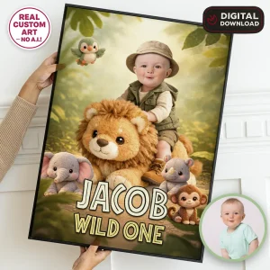 Cute Wild One Welcome Sign – Personalized Wild One Party Decor With Photo (24h Delivery) – Digital Download