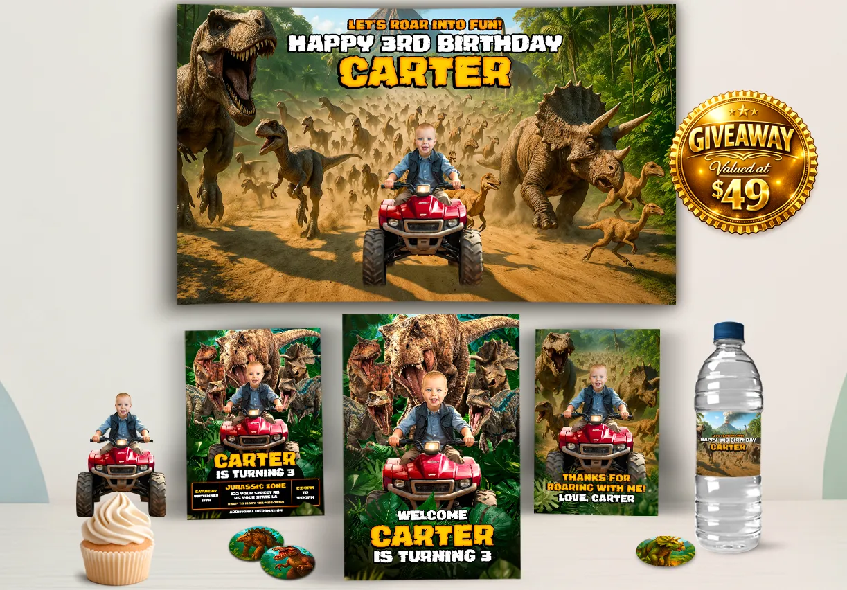 Custom dinosaur Birthday Decor Digital Bundle