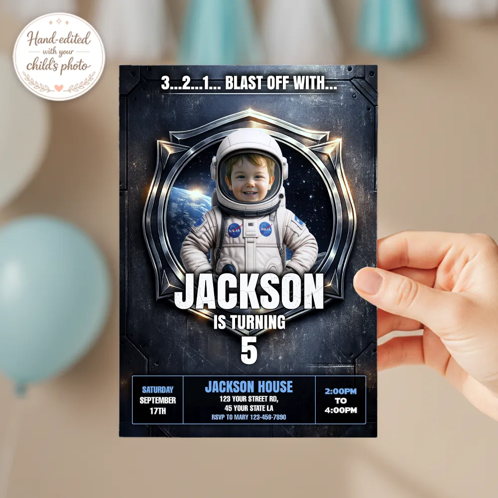 Astronaut Birthday Invitation – Space Party Photo Invitation – Delivered in 24h – Digital File 3 Astronaut Birthday Invitation – Space Party Photo Invitation – Delivered in 24h – Digital File
