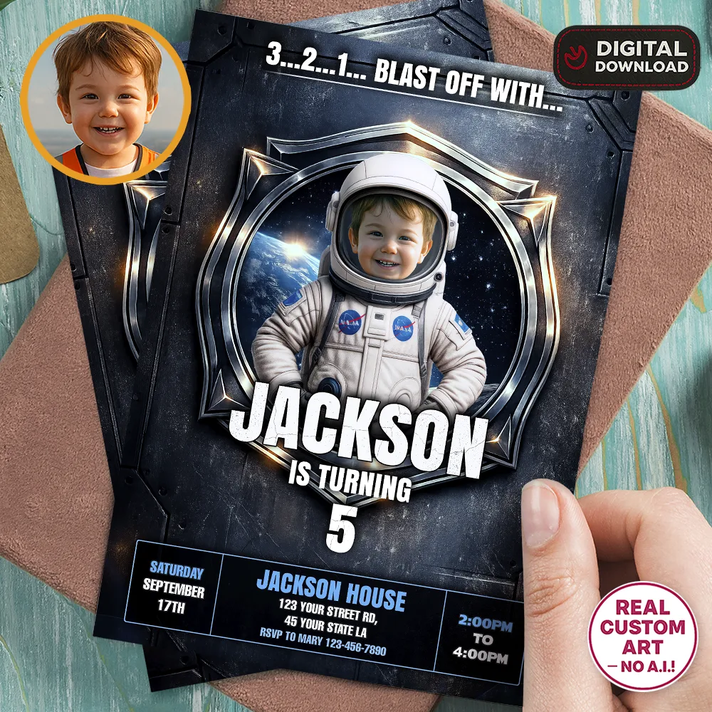 Astronaut Birthday Invitation – Space Party Photo Invitation – Delivered in 24h – Digital File 1 Astronaut Birthday Invitation – Space Party Photo Invitation – Delivered in 24h – Digital File