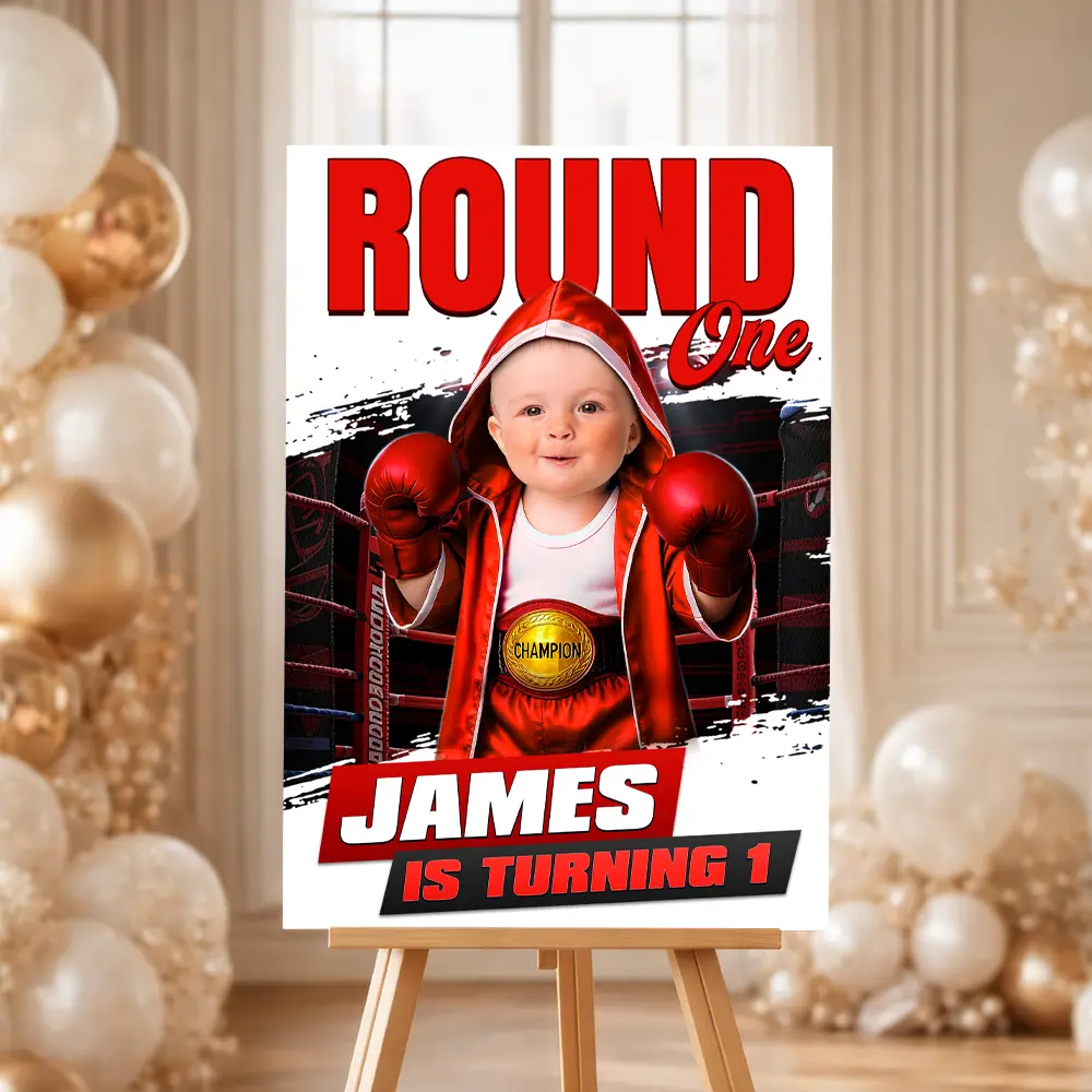Round One Welcome Sign – Custom Baby Boxer Birthday Party Decoration With Photo – Delivered in 24h – Digital File 2 Round One Welcome Sign – Custom Baby Boxer Birthday Party Decoration With Photo – Delivered in 24h – Digital File