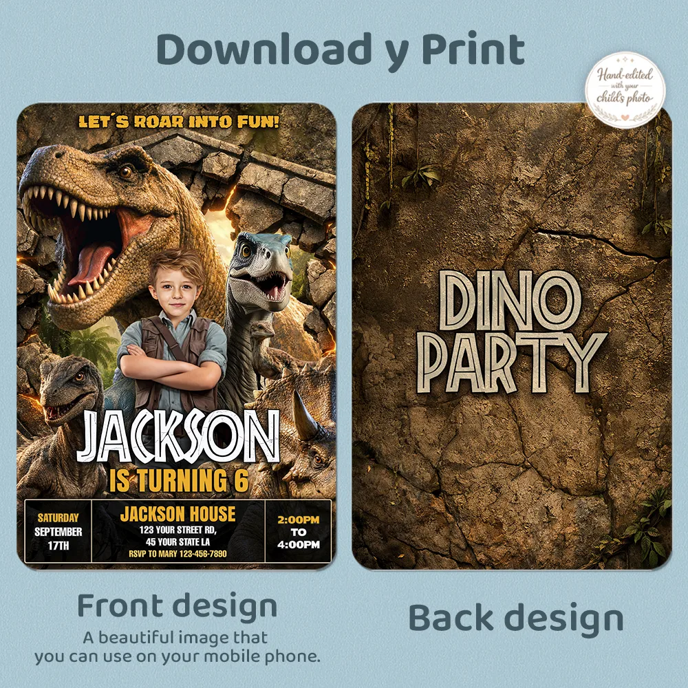 Personalized Jurassic Invitation | Custom Dino Park Ranger Photo Invite 5 Personalized Jurassic Invitation – Dinosaur Birthday Invitation With Photo – Delivered in 24h – Digital File