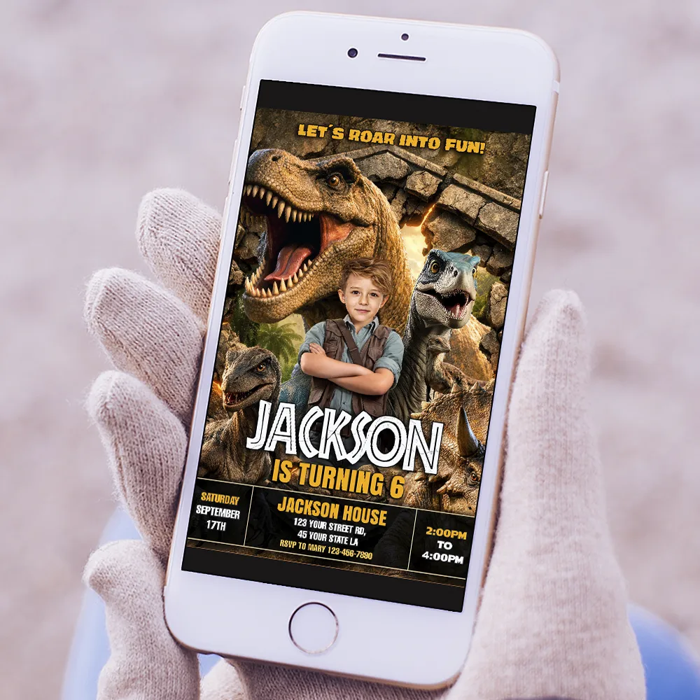 Personalized Jurassic Invitation | Custom Dino Park Ranger Photo Invite 4 Personalized Jurassic Invitation – Dinosaur Birthday Invitation With Photo – Delivered in 24h – Digital File