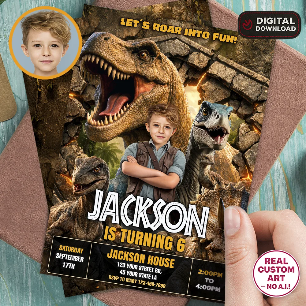 Personalized Jurassic Invitation | Custom Dino Park Ranger Photo Invite 1 Personalized Jurassic Invitation Custom Photo Dino Ranger