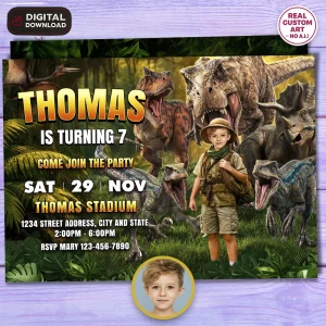 Jurassic Birthday Invitation – Personalized Dinosaur Photo Invitation – Delivered in 24h – Digital File