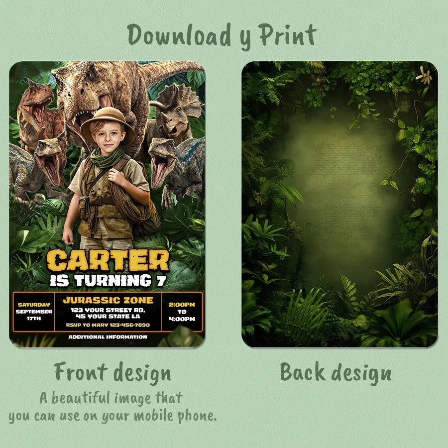 Dinosaur Birthday Photo Invitation – Custom Jurassic Party Invitation – Delivered in 24h – Digital File 2 Dinosaur Birthday Photo Invitation – Custom Jurassic Party Invitation – Delivered in 24h – Digital File (Copy)