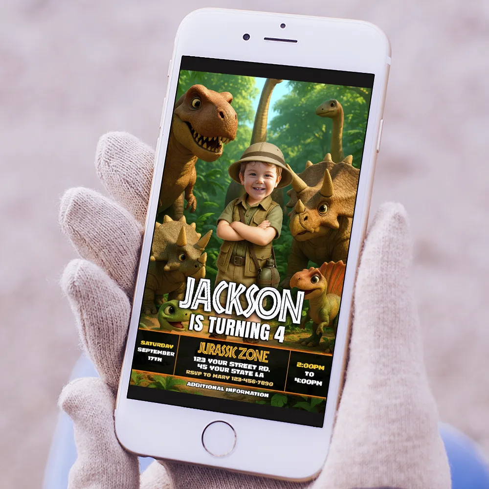 Dino Birthday Photo Invitation | Custom Dinosaur Explorer Invite 4 Dino Birthday Photo Invitation – Custom Jurassic Party Invitation – Delivered in 24h – Digital File