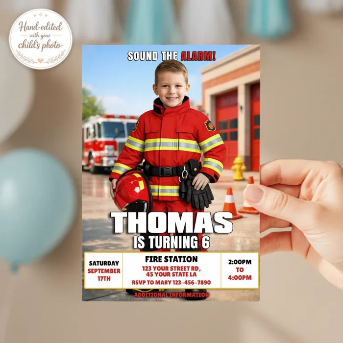 Firefighting Invitation Custom Firefighter Birthday Invitation - delivered in 24 hours.