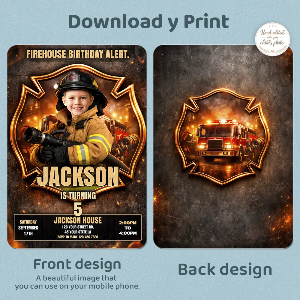 Firefighter Photo Invitation – Personalized Fire Rescue Birthday Invitation – Delivered in 24h – Digital File 5 Firefighter Photo Invitation – Personalized Fire Rescue Birthday Invitation – Delivered in 24h – Digital File - Image 5
