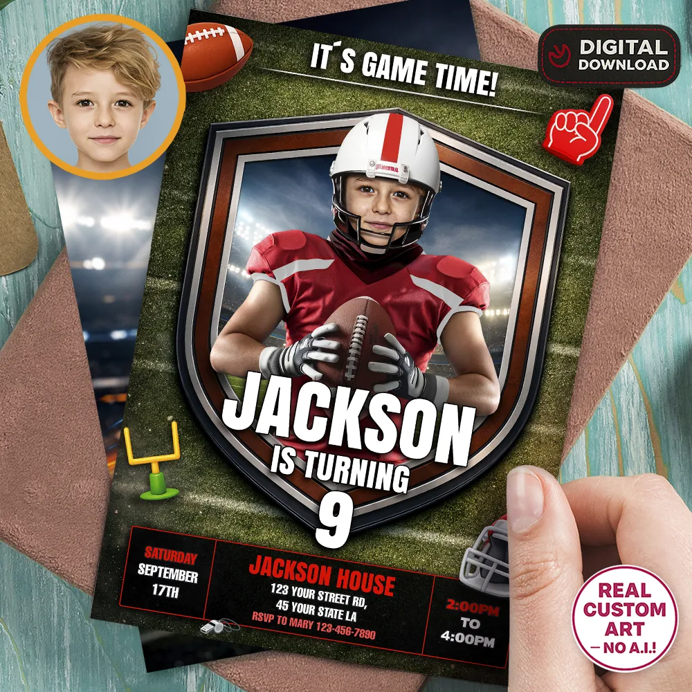 American Football Party Invitation – Custom Football Birthday Photo Invitation – Delivered in 24h – Digital File 1 American Football Party Invitation – Custom Football Birthday Photo Invitation – Delivered in 24h – Digital File