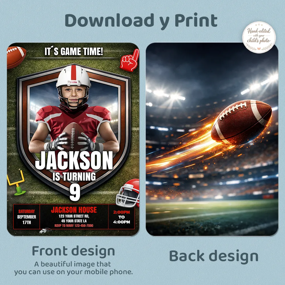 American Football Party Invitation – Custom Football Birthday Photo Invitation – Delivered in 24h – Digital File 4 American Football Party Invitation – Custom Football Birthday Photo Invitation – Delivered in 24h – Digital File - Image 4
