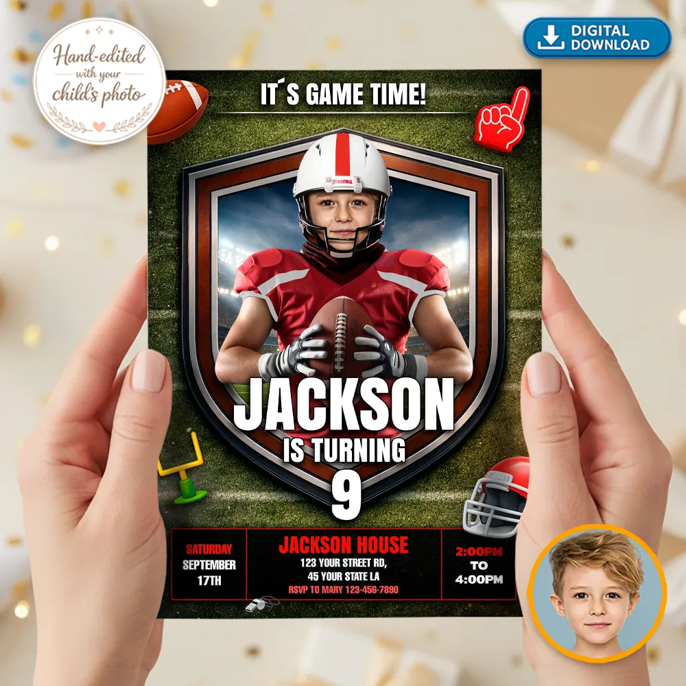 American Football Party Invitation – Custom Football Birthday Photo Invitation – Delivered in 24h – Digital File 2 American Football Party Invitation – Custom Football Birthday Photo Invitation – Delivered in 24h – Digital File