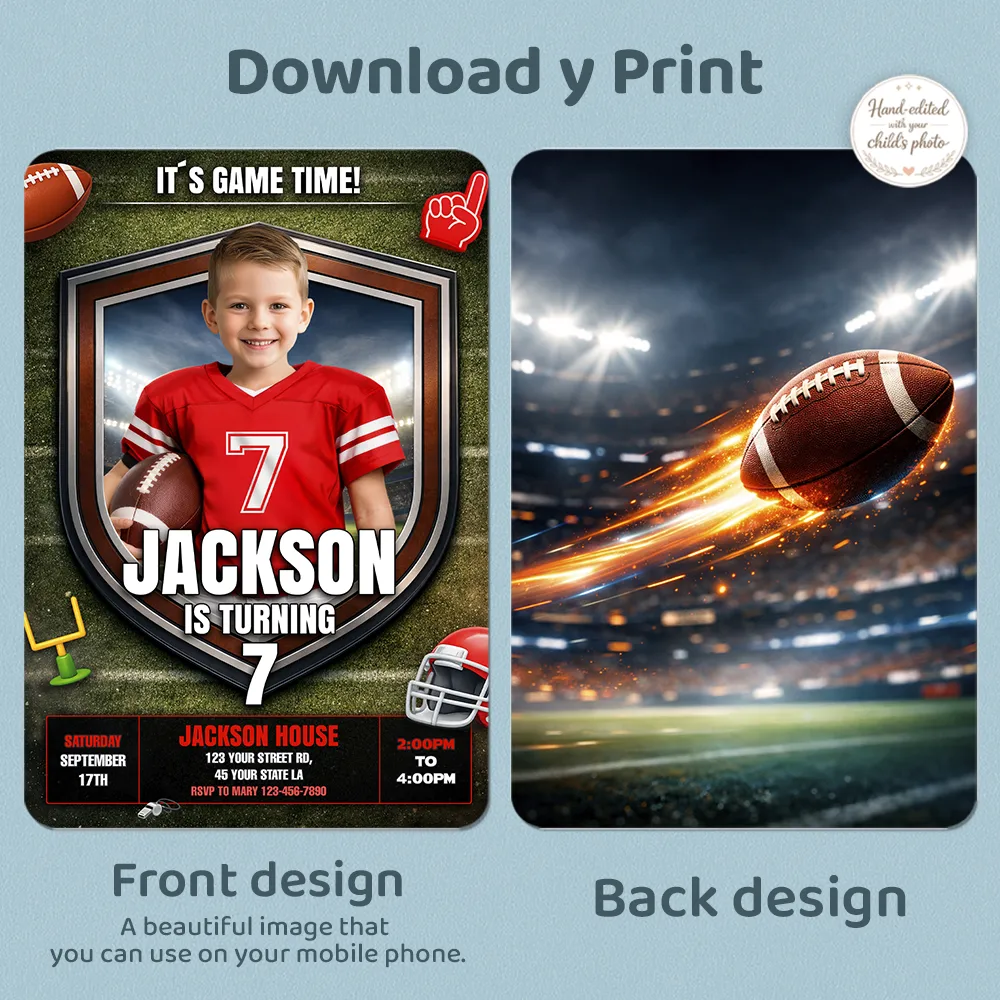 American Football Invitation – Custom Football Birthday Photo Invitation – Delivered in 24h – Digital File 4 American Football Invitation – Custom Football Birthday Photo Invitation – Delivered in 24h – Digital File