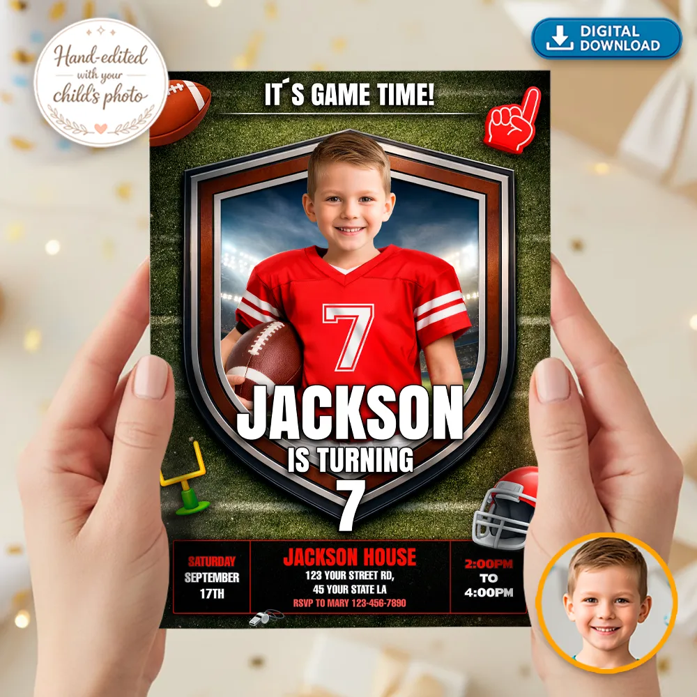 American Football Invitation – Custom Football Birthday Photo Invitation – Delivered in 24h – Digital File 2 American Football Invitation – Custom Football Birthday Photo Invitation – Delivered in 24h – Digital File