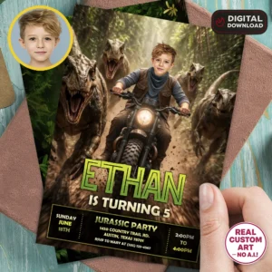 Custom Jurassic Safari Invitation | Personalized Dinosaur Jungle Photo Invite