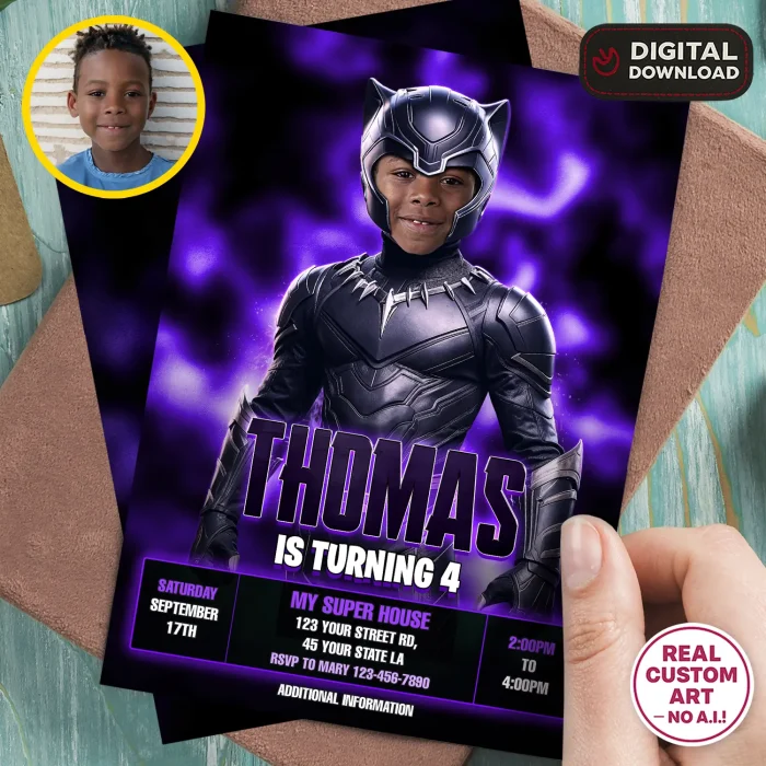 Black Panther Photo Invitation | Personalized Black Panther Birthday Invite 1 Black Panther Photo Invitation | Personalized Black Panther Birthday Invite