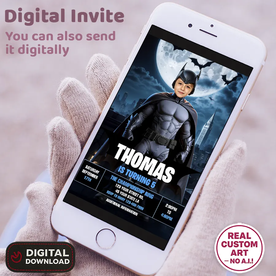 Personalized Dark Hero Birthday Invitation – Custom Superhero Photo Invitation – Delivered in 24h – Digital File 3 Personalized Dark Hero Birthday Invitation – Custom Superhero Photo Invitation – Delivered in 24h – Digital File - Image 3
