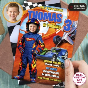 Custom Race Car Photo Invitation Personalized Driver Boy