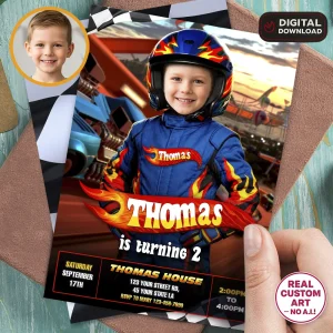 Race Car Party Invitation – Custom Wheel and Racing Birthday Photo Invitation – Delivered in 24h – Digital File