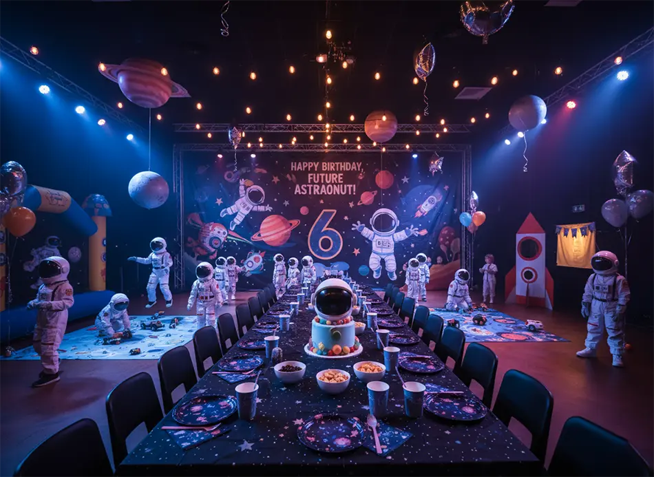 Astronaut birthday party theme with personalized photo invitation