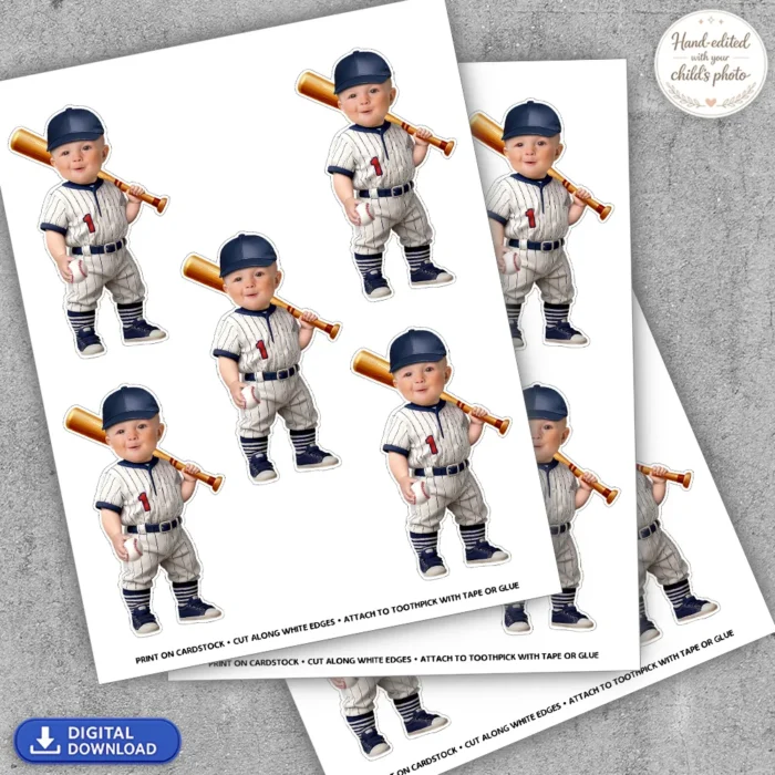 Baby Baseball Cupcake Toppers | Custom Photo Cake Decor