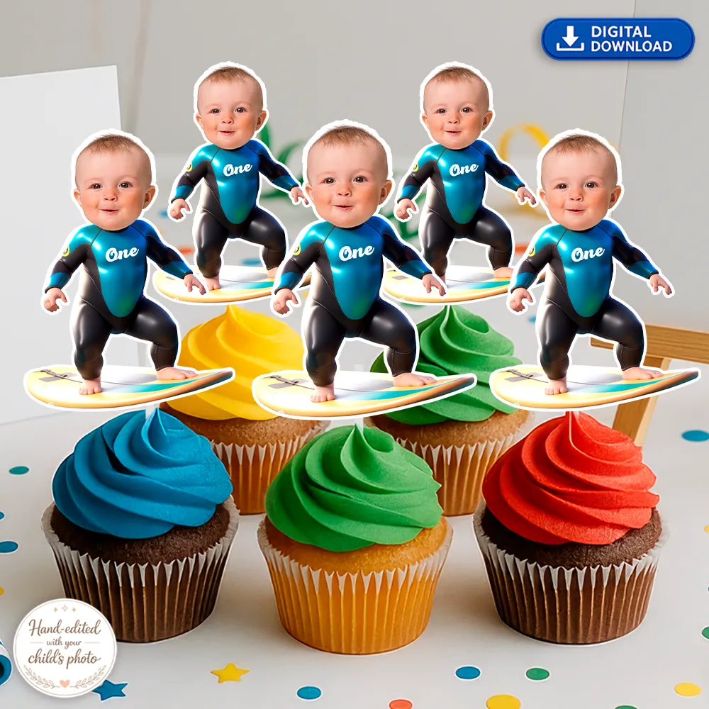 Baby Surf Cupcake Toppers | Custom Photo Cake Decor 2 Baby Surf Cupcake Toppers | Custom Photo Cake Decor - Image 2