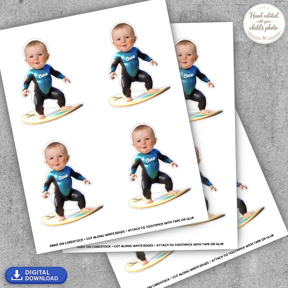 Baby Surf Cupcake Toppers | Custom Photo Cake Decor 3 Baby Surf Cupcake Toppers | Custom Photo Cake Decor