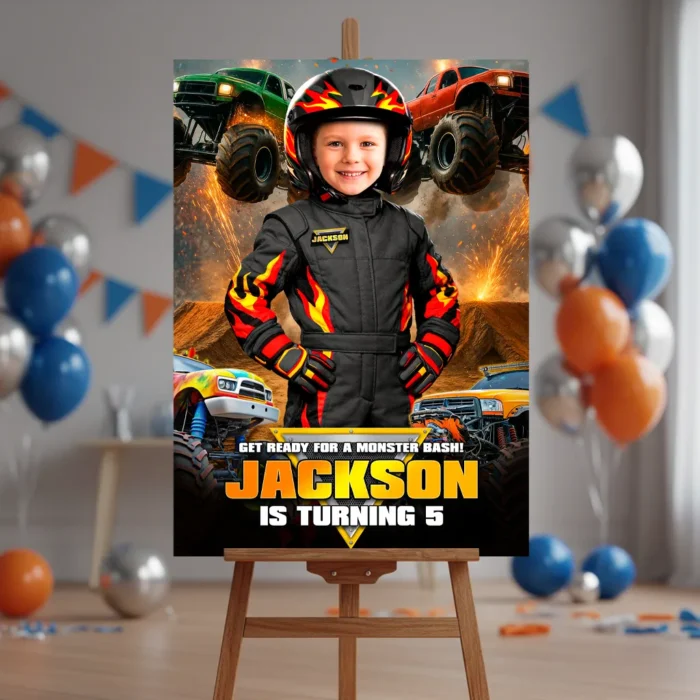 Black Monster Truck Welcome Sign | Custom Photo Poster