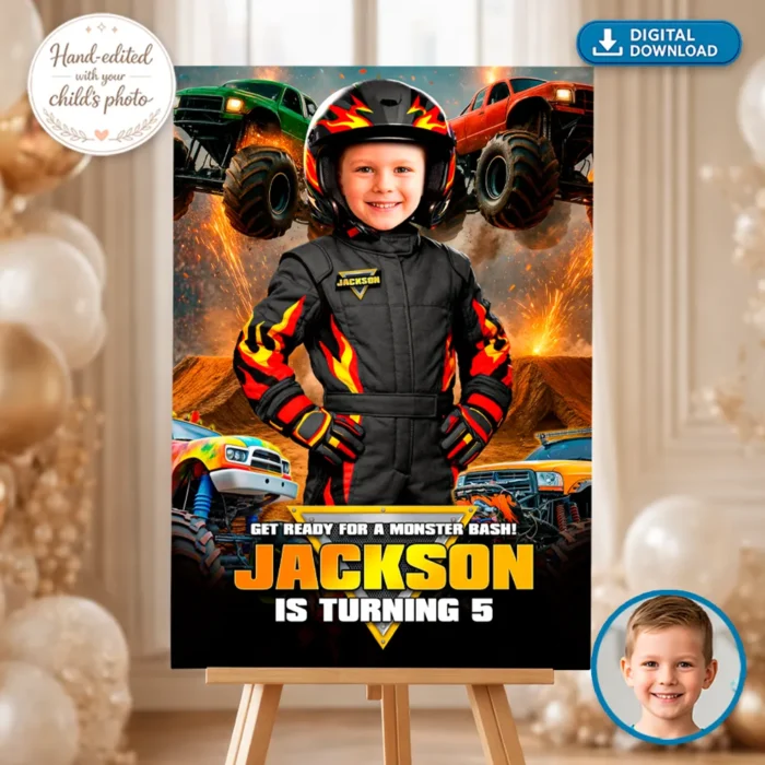 Black Monster Truck Welcome Sign | Custom Photo Poster