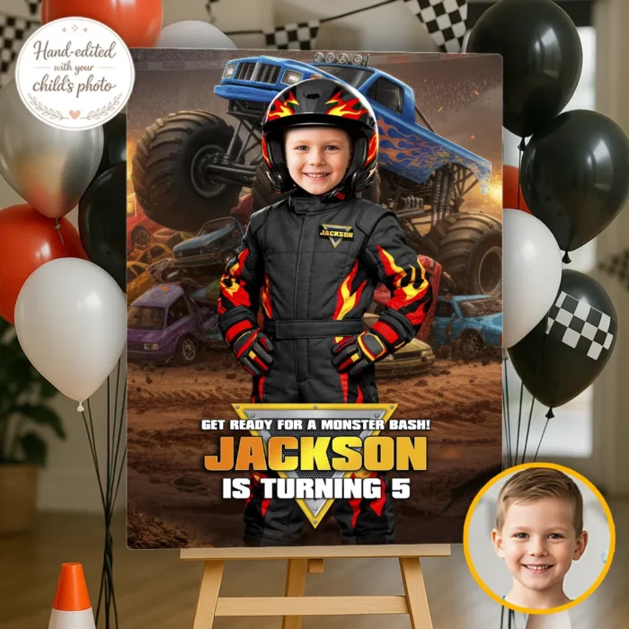 Monster Truck Welcome Sign Black | Custom Photo Poster