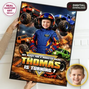 Custom Blue Monster Truck Welcome Sign | Custom Photo Poster