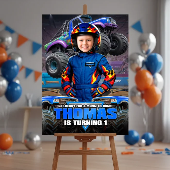 Custom Monster Truck Welcome Sign Blue | Custom Photo Poster