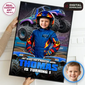 Custom Monster Truck Welcome Sign Blue | Custom Photo Poster