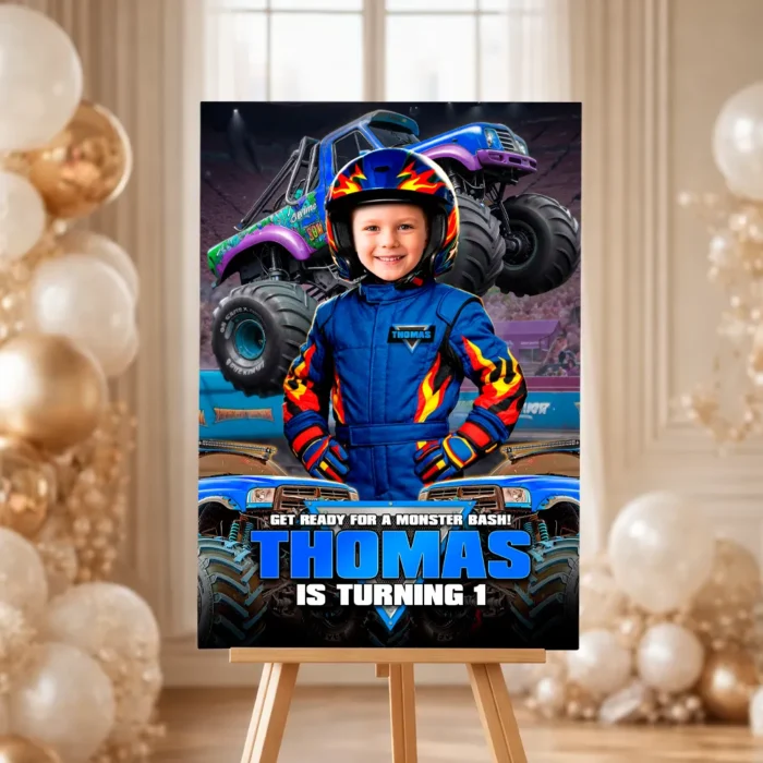 Custom Monster Truck Welcome Sign Blue | Custom Photo Poster