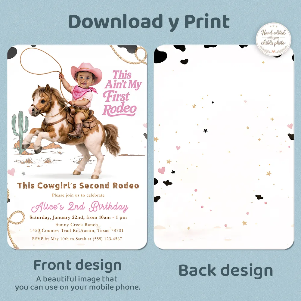 Rodeo Party Invitation for Girls | Pink Cowboy 2nd Birthday Invite 5 Rodeo Party Invitation for Girls | Pink Cowboy 2nd Birthday Invite - Image 5