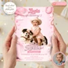 First Rodeo Pinto Pony Invitation for Girls | Pink Cowgirl Photo Invite 4 Custom First Rodeo Invitation for Girls | Pink Cowboy 1st Birthday Invite