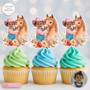 First Rodeo Girl Cupcake Toppers | Custom Photo Cake Decor