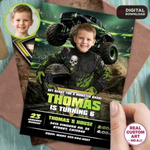 Custom Skull Monster Truck Invitation | Big Wheels Invite