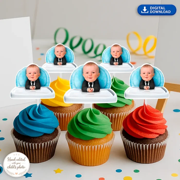 Little Boss Cupcake Toppers | Custom Photo Cake Decor