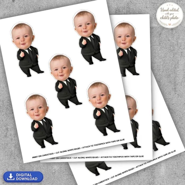 Custom Little Boss Cupcake Toppers | Party Photo Cake Decor