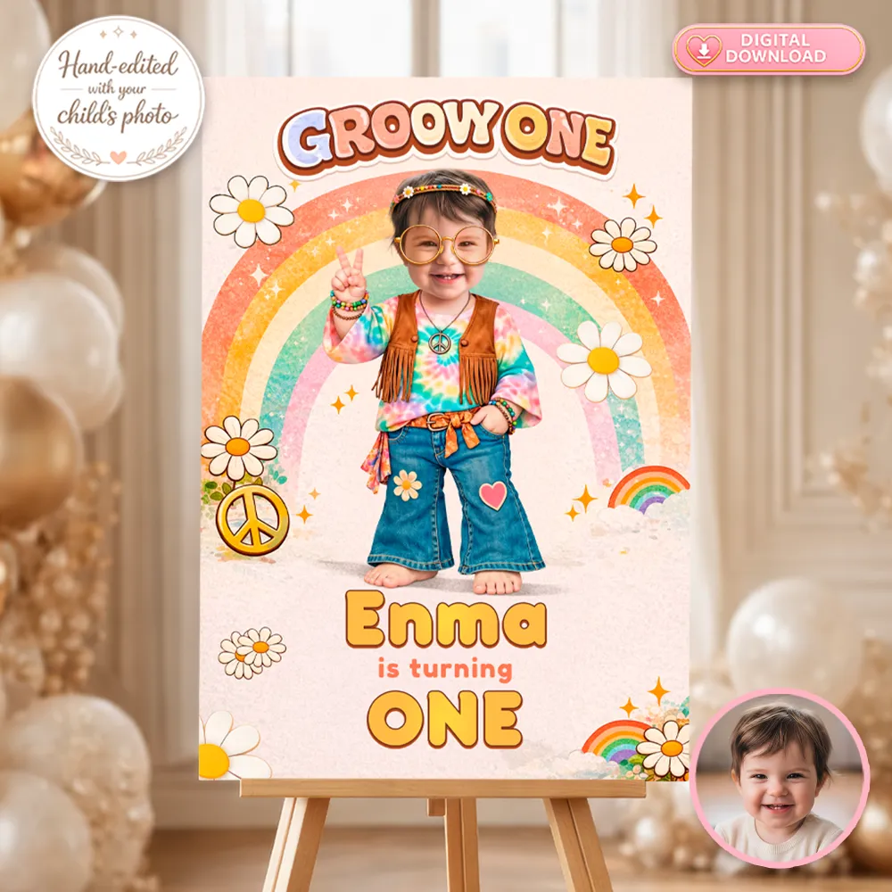 One Groovy Baby Welcome Sign | Groovy Girl Hippie Birthday Party 2 One Groovy Baby Welcome Sign | Groovy Girl Hippie Birthday Party