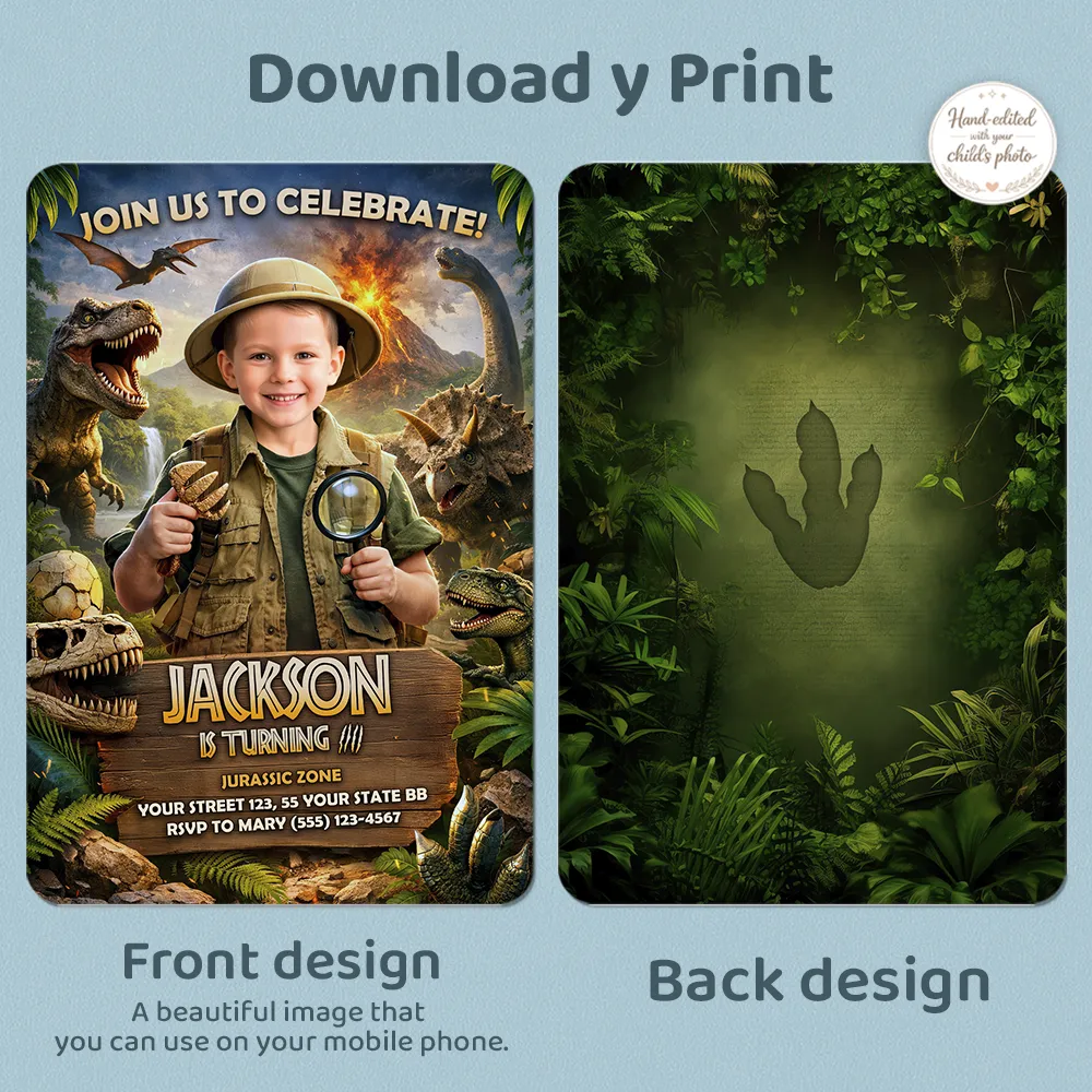 Dino Birthday Party Invitation | Custom Dinosaur Explorer Invite 4 Dino Birthday Party Invitation | Custom Dinosaur Explorer