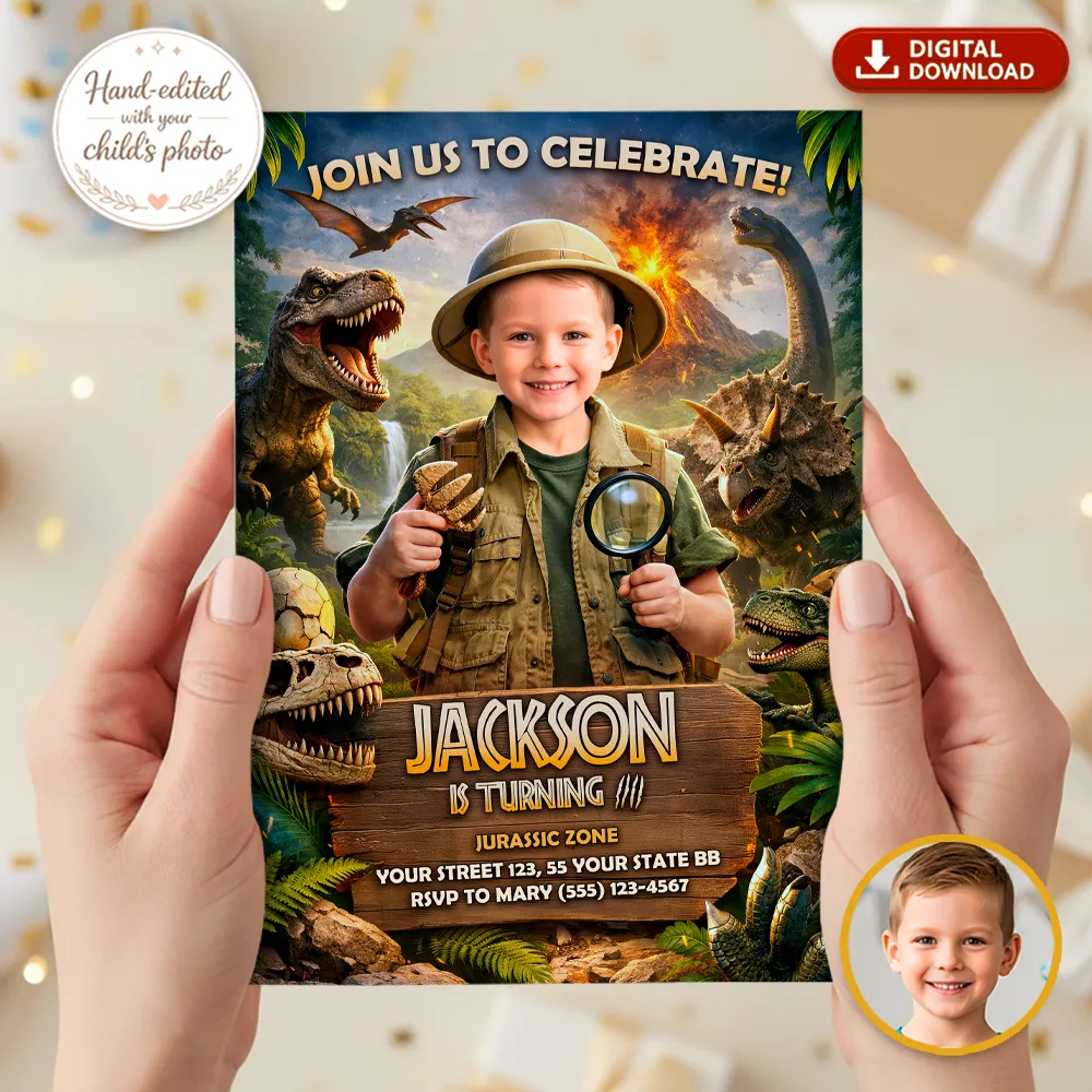 Dino Birthday Party Invitation | Custom Dinosaur Explorer Invite 2 Dino Birthday Party Invitation | Custom Dinosaur Explorer