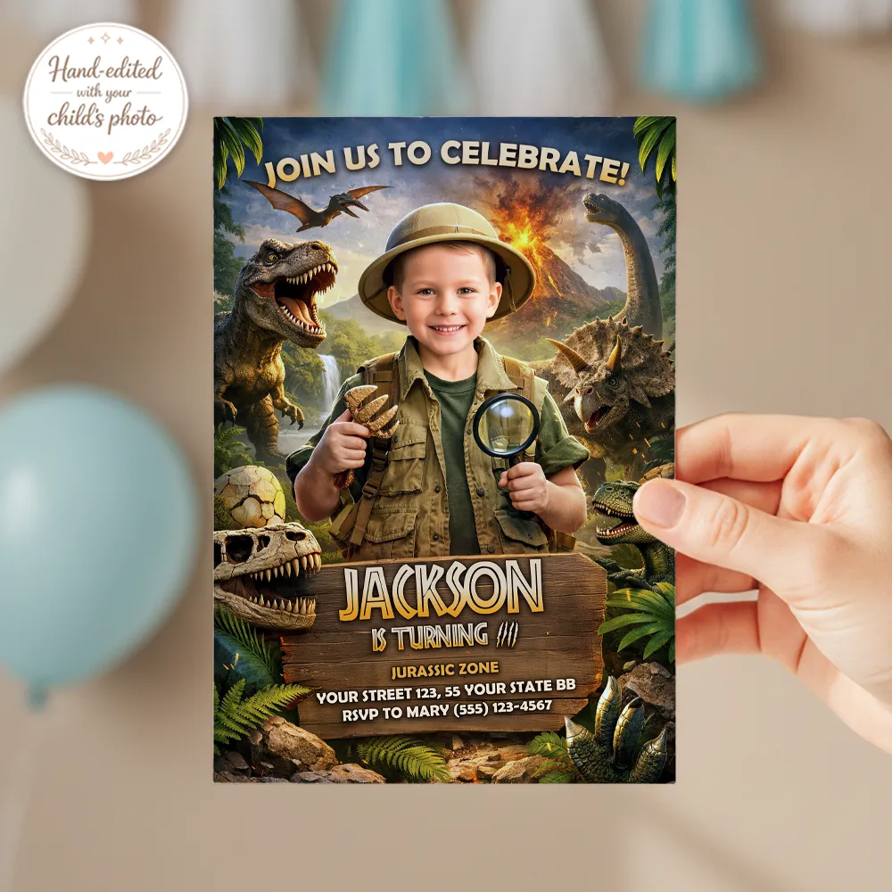 Dino Birthday Party Invitation | Custom Dinosaur Explorer Invite 3 Dino Birthday Party Invitation | Custom Dinosaur Explorer