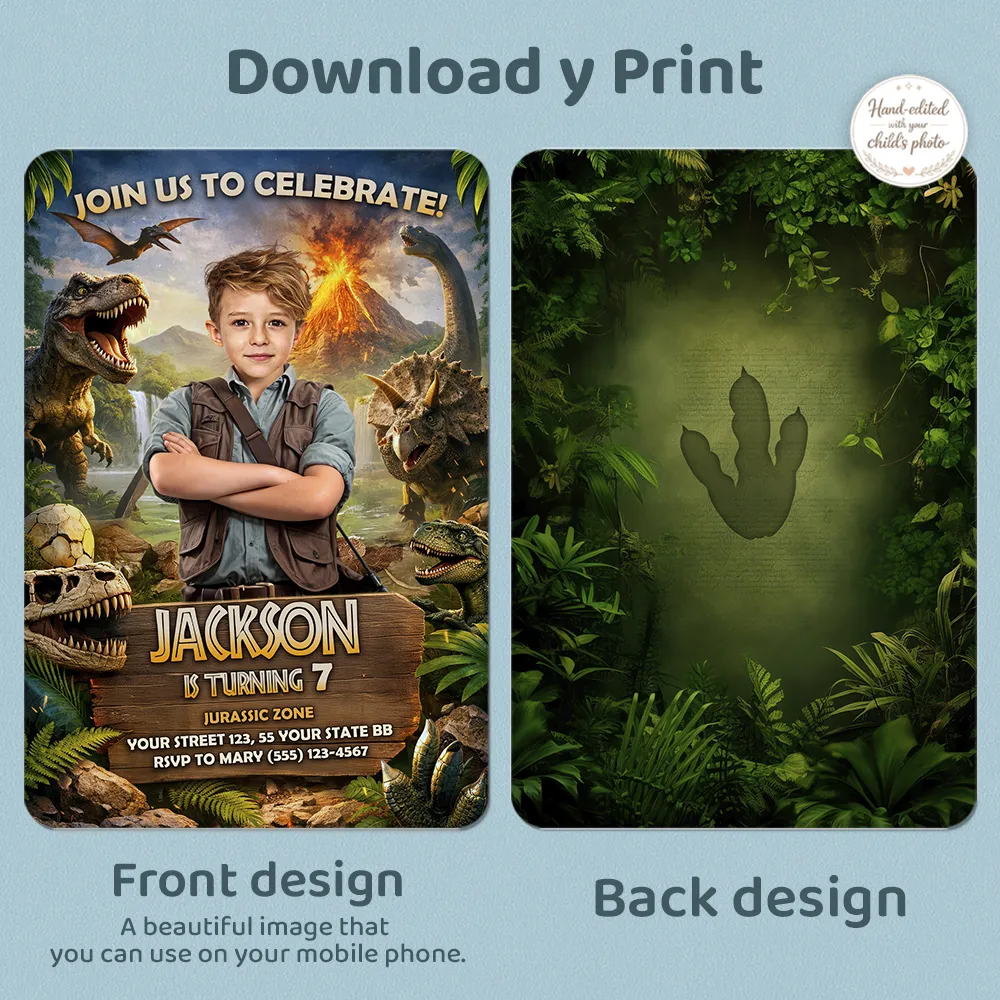 Epic Jurassic Photo Invitation | Custom Dinosaur Party Explorer Invite 4 Epic Jurassic Photo Invitation | Custom Dinosaur Photo Invite