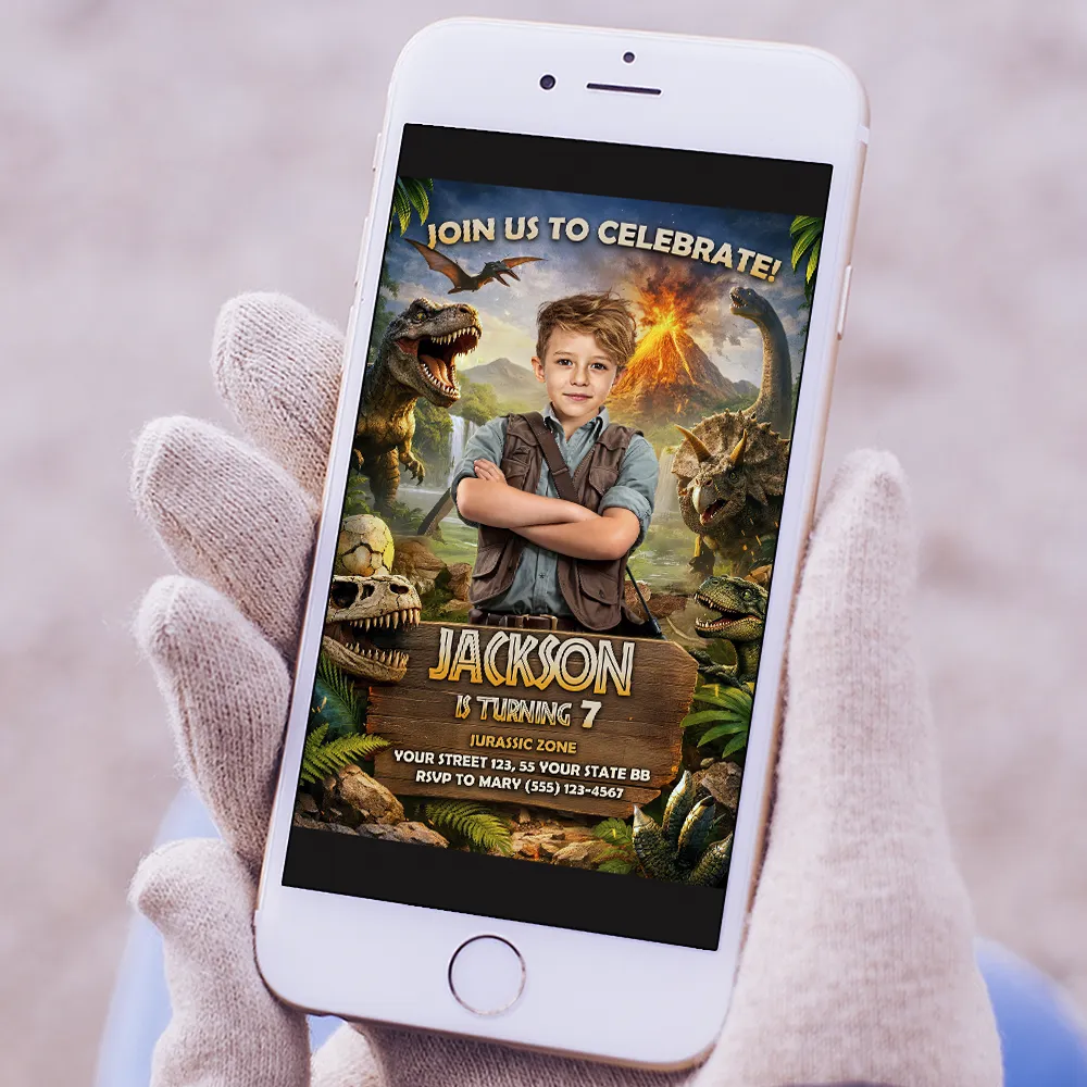 Epic Jurassic Photo Invitation | Custom Dinosaur Party Explorer Invite 5 Epic Jurassic Photo Invitation | Custom Dinosaur Photo Invite