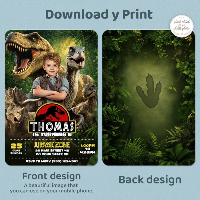Epic Jurassic Kids Invitation | Custom Dinosaur Photo Explorer Invite