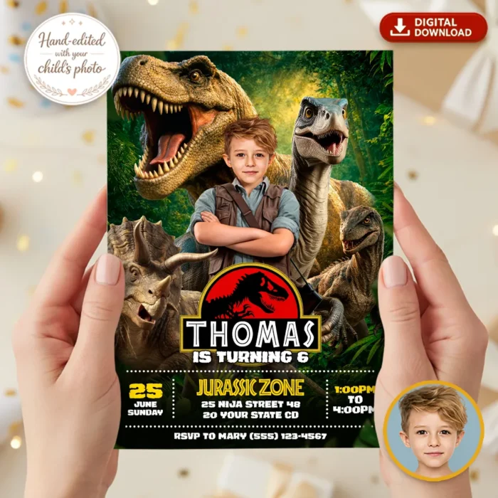 Epic Jurassic Kids Invitation | Custom Dinosaur Photo Explorer Invite