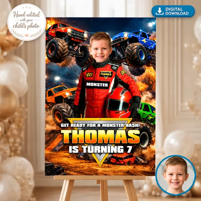 Custom Red Monster Truck Welcome Sign | Custom Photo Poster